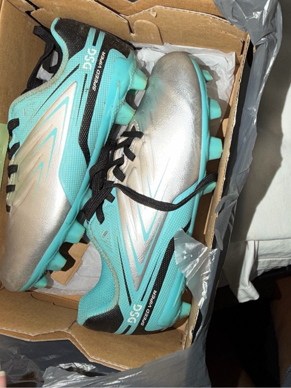 DSG Speed Viper Teal, Gray & Black Youth Soccer Cleats